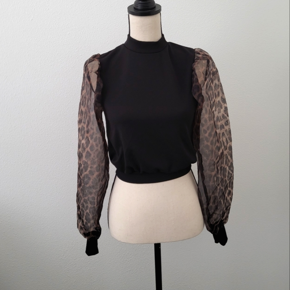 nasty gal sheer puff sleeve cropped top sz 0